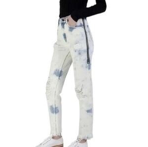 Alexander Wang Denim Cult Side Zip Bleach Out Jean High Rise Distressed Raw Hem